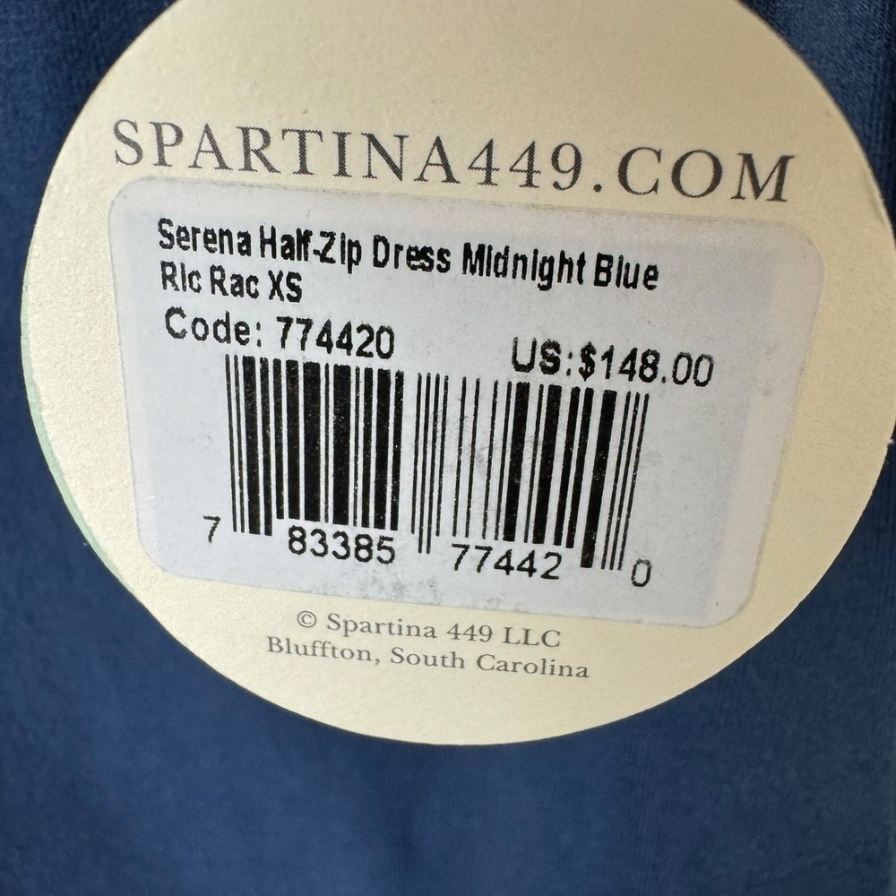 Spartina 449 Serena Sleeveless Half-Zip Dress Midnight Blue Ric Rac Sz XS NWT - Picture 6 of 8